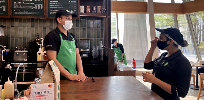 Starbucks outlet at Noida Sector 16B where the baristas use sign language